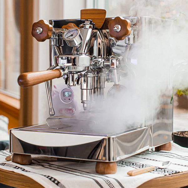 Lelit Bianca espresso machine with walnut details